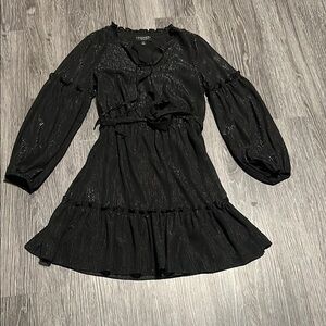 Laundry By Shelli Segal Black Cocktail Mini Dress with V-Neck Bishop Sleeves